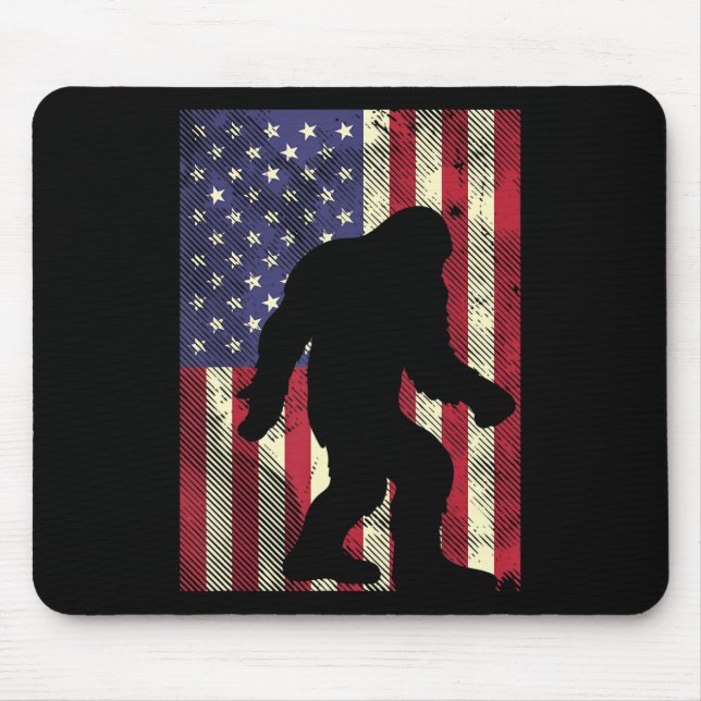 Bigfoot American US Flag Memorial Day Sasquatch Pa Mouse Pad (Front)
