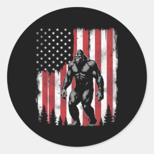 Bigfoot American Usa Flag Patriotic 4th Of July  Classic Round Sticker