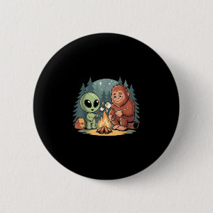 Bigfoot and alien campfire funny sasquatch ufo 6 cm round badge