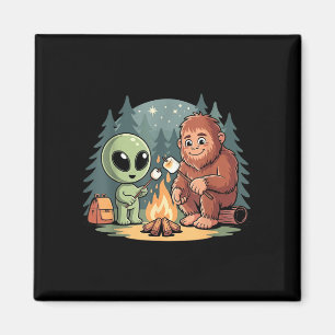 Bigfoot and alien campfire funny sasquatch ufo magnet