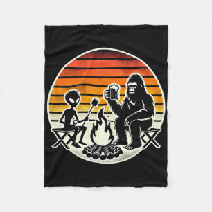 Bigfoot And Alien Camping Drinking Beer Fleece Blanket
