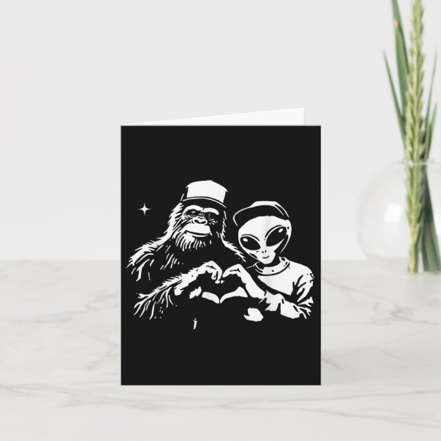 Bigfoot And Alien Heart Hands Funny Valentines Big Card (Front)