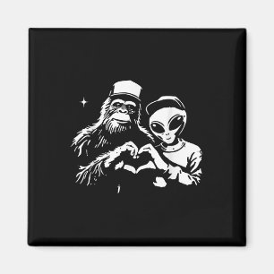 Bigfoot And Alien Heart Hands Funny Valentines Big Magnet