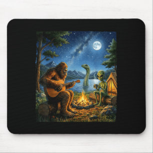 Bigfoot And Alien Loch Ness Campfire Sasquatch Fun Mouse Pad