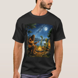 Bigfoot And Alien Loch Ness Campfire Sasquatch Fun T-Shirt