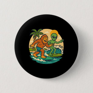Bigfoot And Alien Surfing Graphic Beach Art Surfer 6 Cm Round Badge