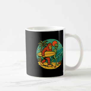 Bigfoot And Alien Surfing Vintage Beach Art Surfer Coffee Mug