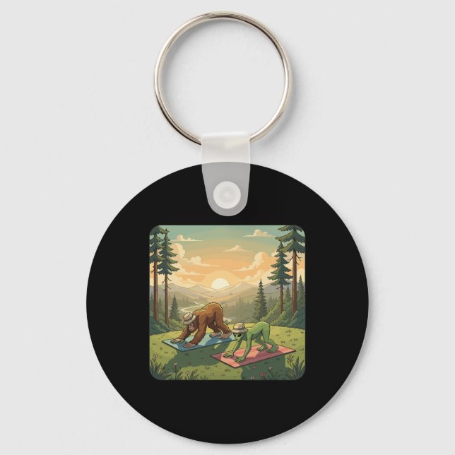 Bigfoot And Alien Yoga  Key Ring (Front)