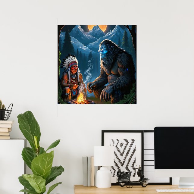 Bigfoot and Chief Moonlit Forest Gatherin Poster (Home Office)