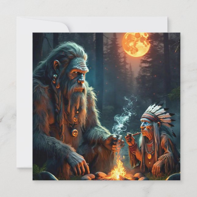 Bigfoot and Chief Moonlit Forest Greeting Card (Front)