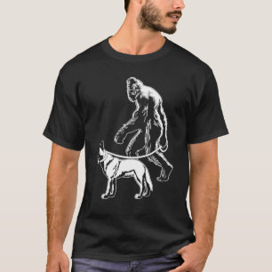 Bigfoot And Dog Walking Belgian Malinois T-Shirt