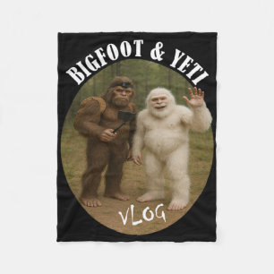 Bigfoot And Friend Vlog Funny Camping Hiking Selfi Fleece Blanket
