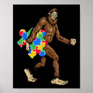 Bigfoot And Puzzle Piece Autism Awareness Day Auti Poster