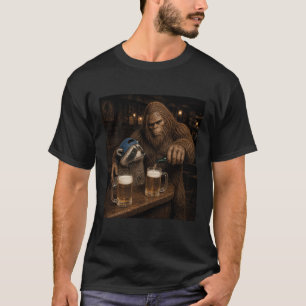 Bigfoot And Racoon Drinking Beer Sasquatch Pub Ba T-Shirt