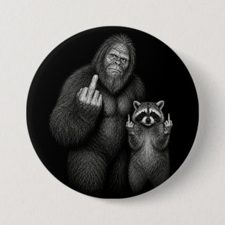 Bigfoot and Racoon Middle Finger  7.5 Cm Round Badge