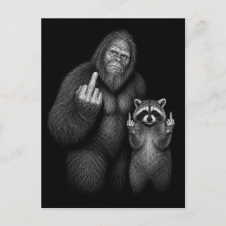 Bigfoot and Racoon Middle Finger Holiday Postcard