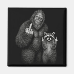 Bigfoot and Racoon Middle Finger Magnet
