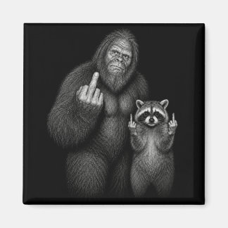Bigfoot and Racoon Middle Finger  Magnet
