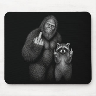 Bigfoot and Racoon Middle Finger Mouse Pad