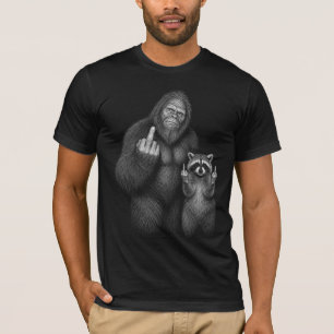 Bigfoot and Racoon Middle Finger T-Shirt