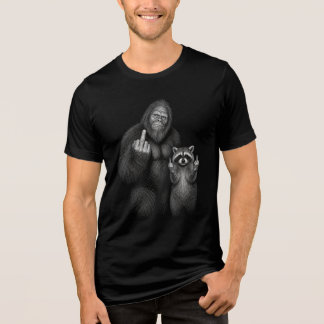 Bigfoot and Racoon Middle Finger  Tri-Blend Shirt
