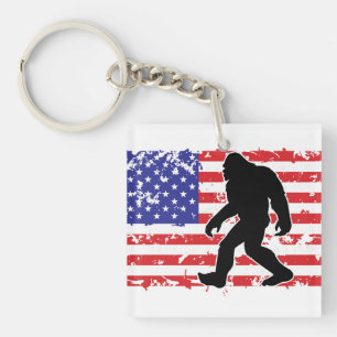 Bigfoot and the American Flag Key Ring