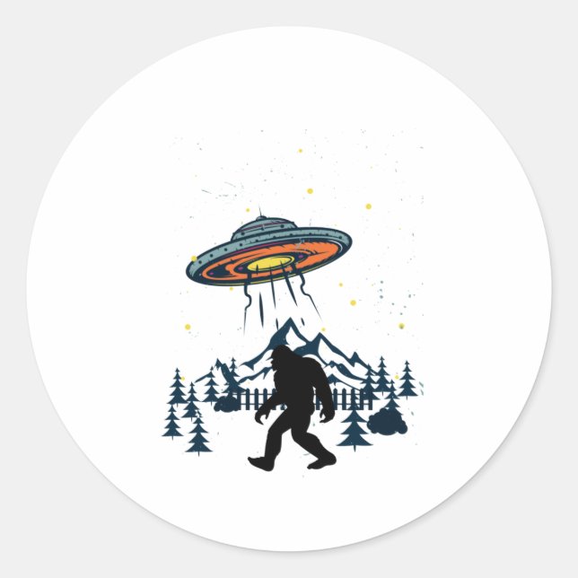 Bigfoot and  UFO Conspiracy Pals Night & Nature Classic Round Sticker (Front)