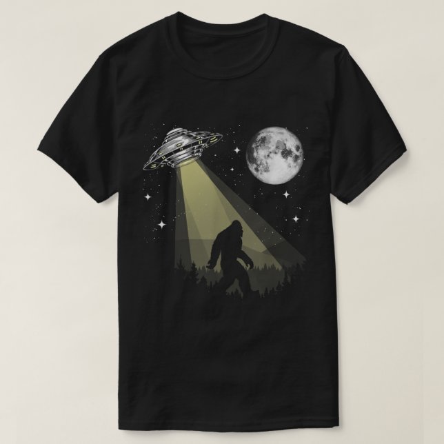 Bigfoot and UFO Under the Moonlight T-Shirt (Design Front)