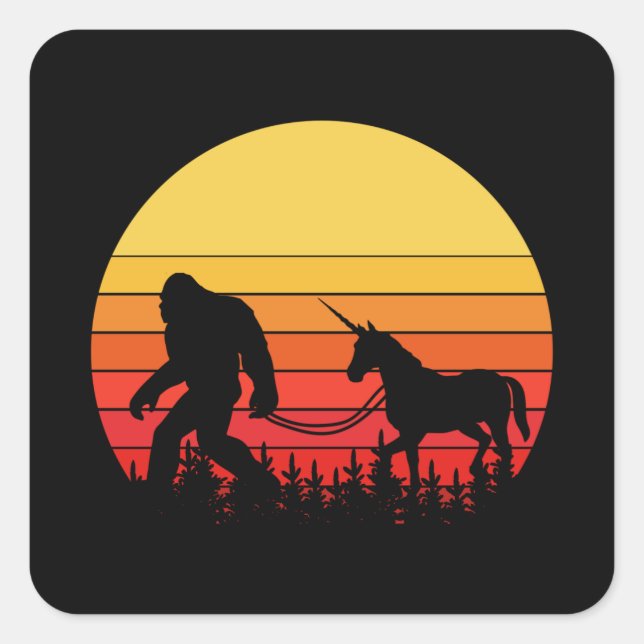 Bigfoot and Unicorn in one Retro Design Square Sticker (Front)