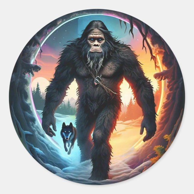 Bigfoot and Wolf Portal Classic Round Sticker (Front)