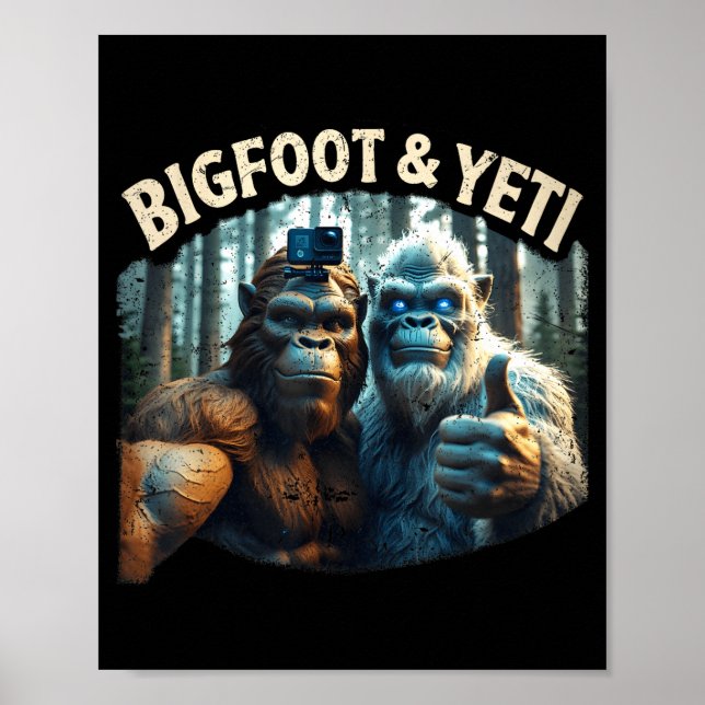 Bigfoot and yeti selfie cryptid squatch hunter poster (Front)