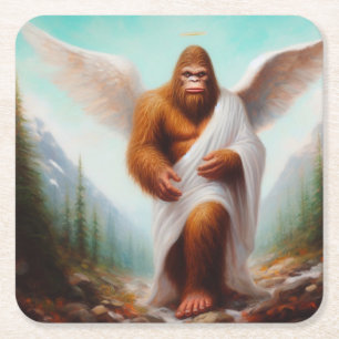 Bigfoot Angel Square Paper Coaster