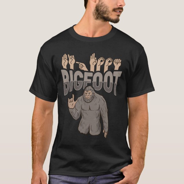 Bigfoot Asl Hand Gesture Deaf Hearing Loss Awarene T-Shirt (Front)