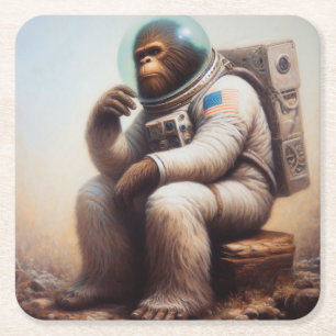 Bigfoot Astronaut Square Paper Coaster