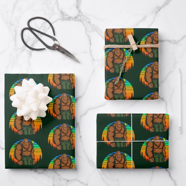 Bigfoot Backpack Hiking Adventure Funny Wrapping Paper Sheet (Front)