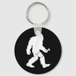 Bigfoot Badminton Player Sasquatch Shuttle Key Ring