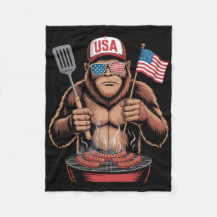 Bigfoot Bbq 4th Of July Funny Patriotic Sasquatch Fleece Blanket