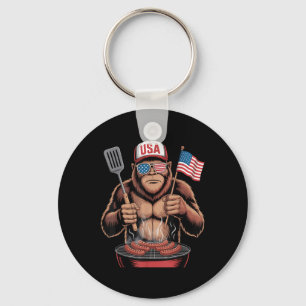 Bigfoot Bbq 4th Of July Funny Patriotic Sasquatch Key Ring