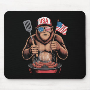 Bigfoot Bbq 4th Of July Funny Patriotic Sasquatch Mouse Pad