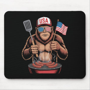 Bigfoot Bbq 4th Of July Funny Patriotic Sasquatch Mouse Pad