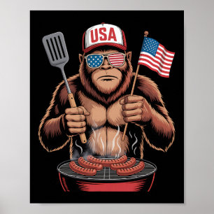 Bigfoot Bbq 4th Of July Funny Patriotic Sasquatch Poster