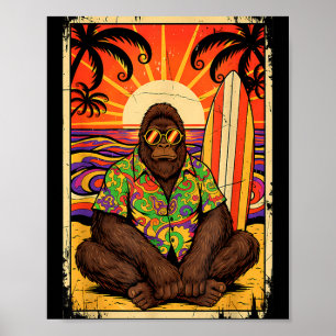 Bigfoot beach surfboard vintage poster