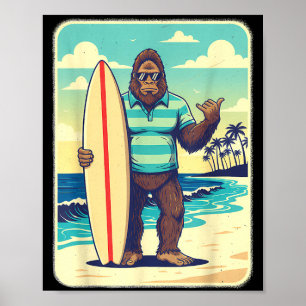 Bigfoot beach surfboard vintage poster