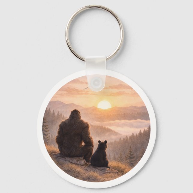 Bigfoot & Bear Cub at Sunset Key Ring (Front)