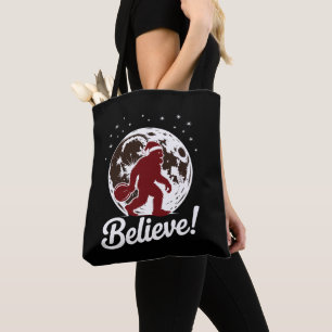 Bigfoot Believe Christmas Santa Hat Moon Sasquatch Tote Bag