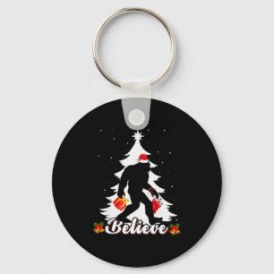 Bigfoot Believe Christmas Tree Funny Santa Sasquat Key Ring