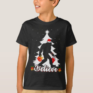 Bigfoot Believe Christmas Tree Funny Santa Sasquat T-Shirt