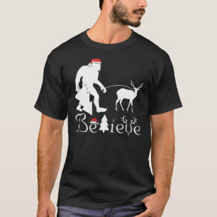 Bigfoot Believe Funny Christmas Reindeer Tree For  T-Shirt