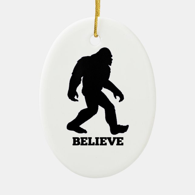 Bigfoot BELIEVE Sasquatch Ceramic Tree Decoration (Front)