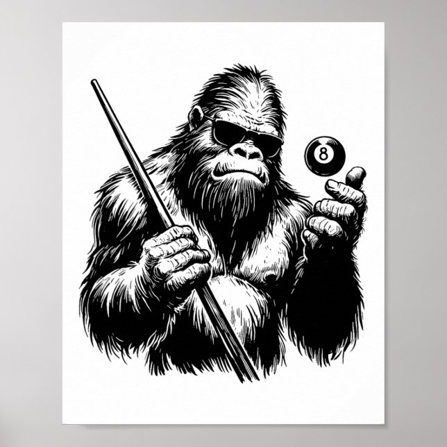 Bigfoot Billiards Player - Funny Sasquatch Billiar Poster (Front)